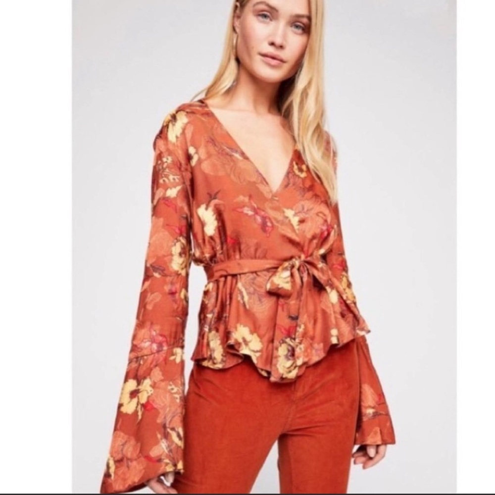 Free People Terracotta long sleeve blouse